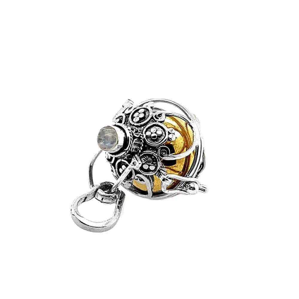 Silver Stylized Cage With Semiprecious Stone 