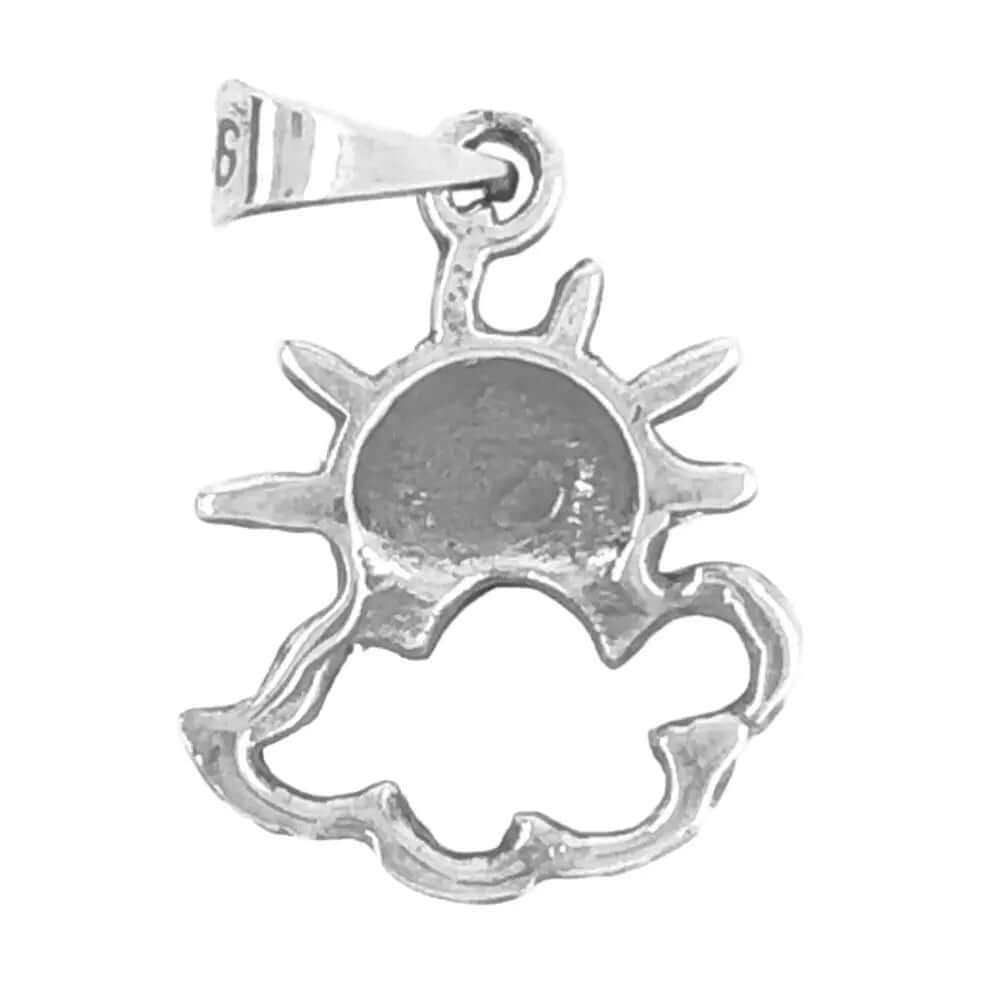 Silver Sun and Cloud Charm back - Nueve Sterling
