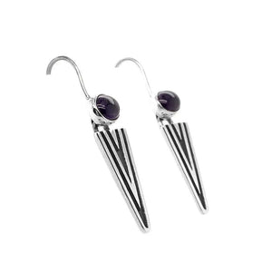 Silver Triangle Earrings with Amethyst side - Nueve Sterling