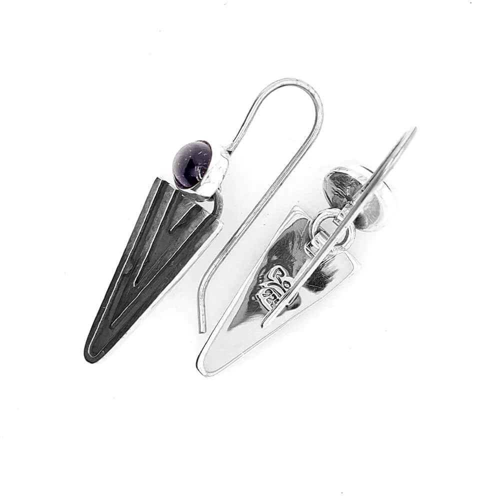 Silver Triangle Earrings with Amethyst top - Nueve Sterling