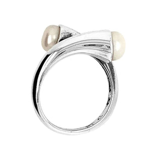 Silver Tubular Ring and Pearls - Nueve Sterling