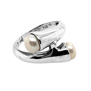 Silver Tubular Ring and Pearls side - Nueve Sterling