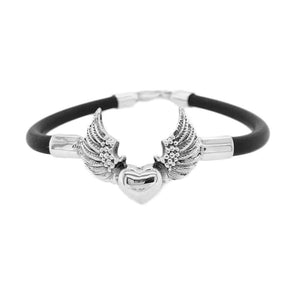 Silver Winged Heart Bracelet with Rubber - Nueve Sterling