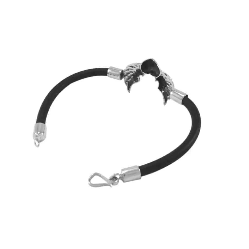 Silver Winged Heart Bracelet with Rubber flat - Nueve Sterling
