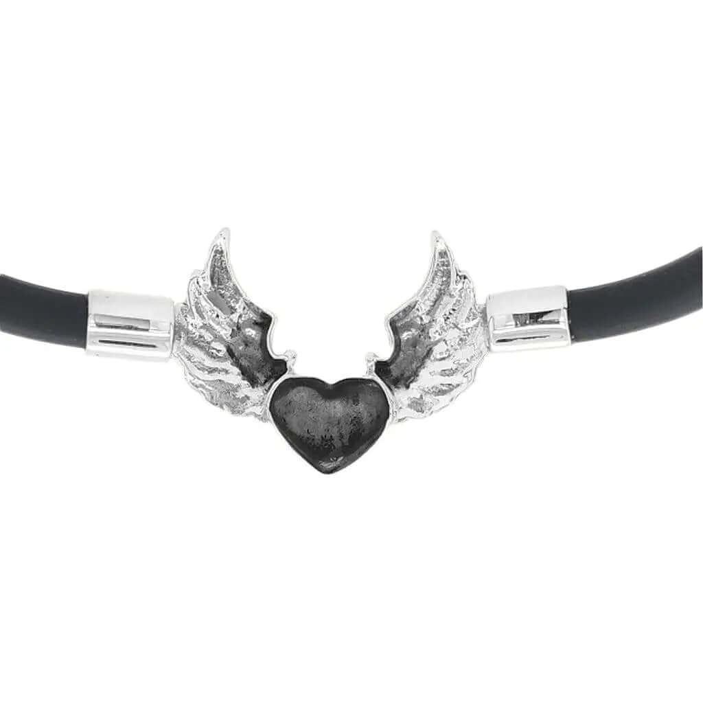 Silver Winged Heart Bracelet with Rubber back - Nueve Sterling
