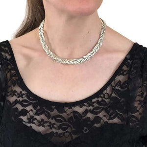 Silver Woven Choker with model - Nueve Sterling