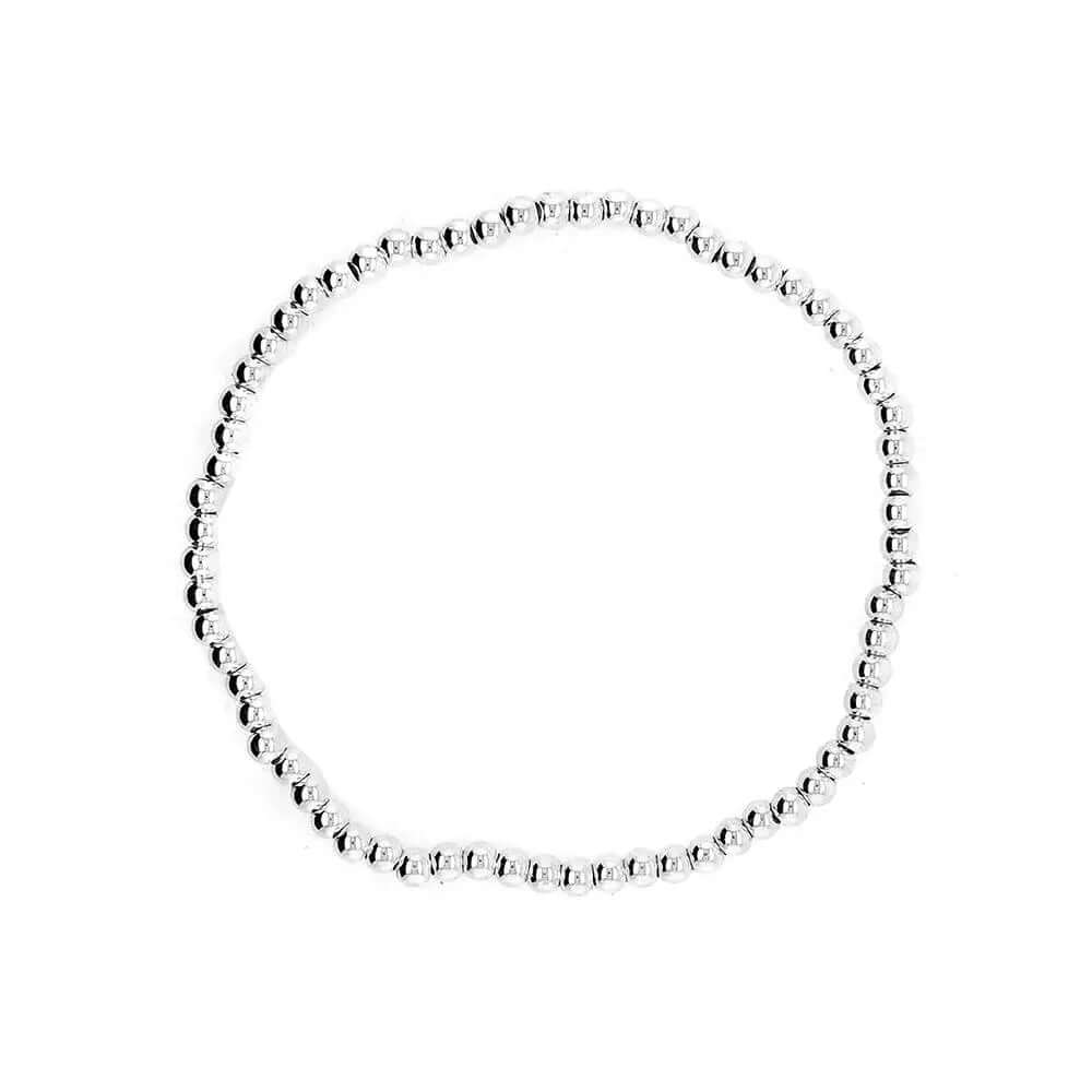 Small Silver Beads Elastic Bracelet top - Nueve Sterling