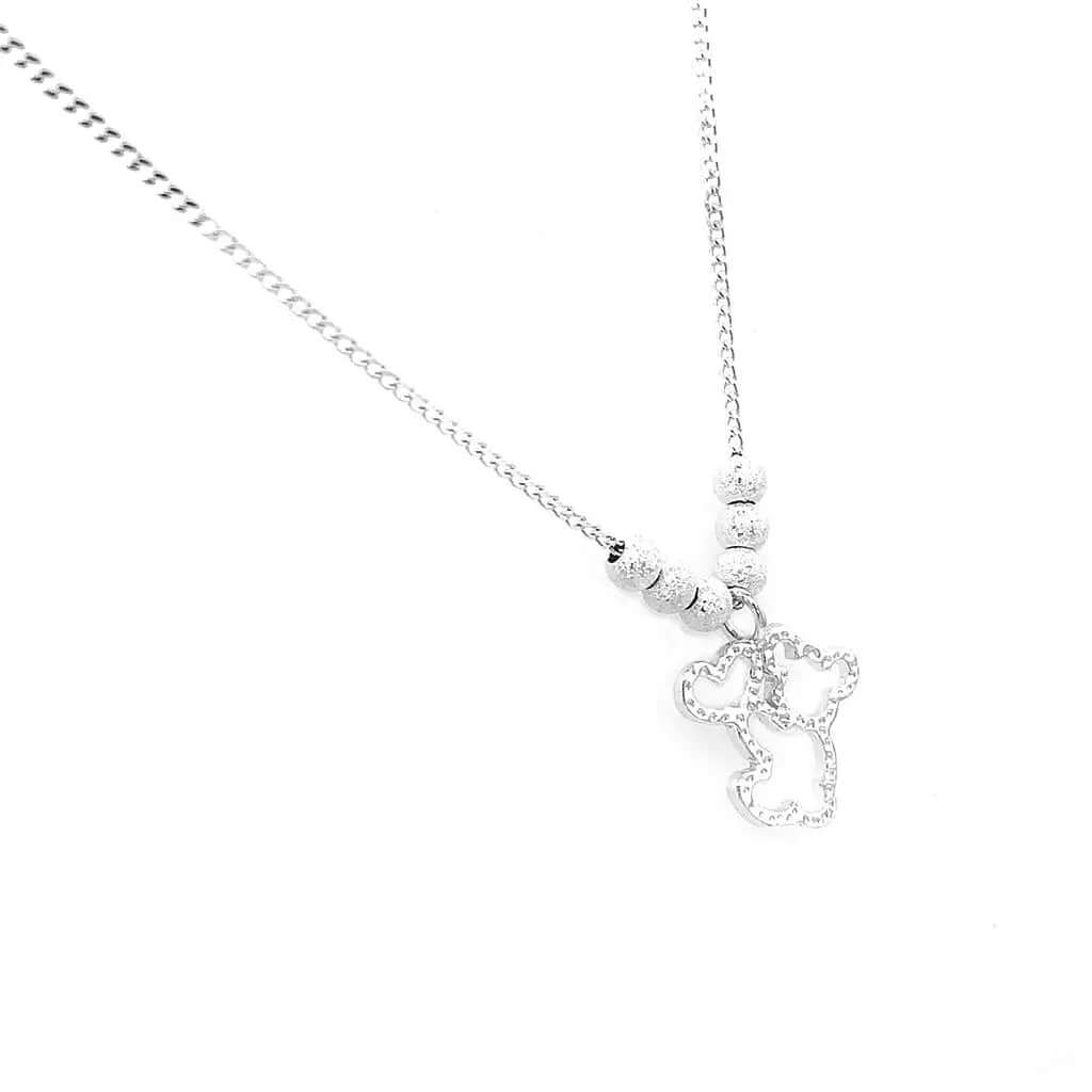 %product Small Bear with Heart Necklace in Silver Nueve Sterling