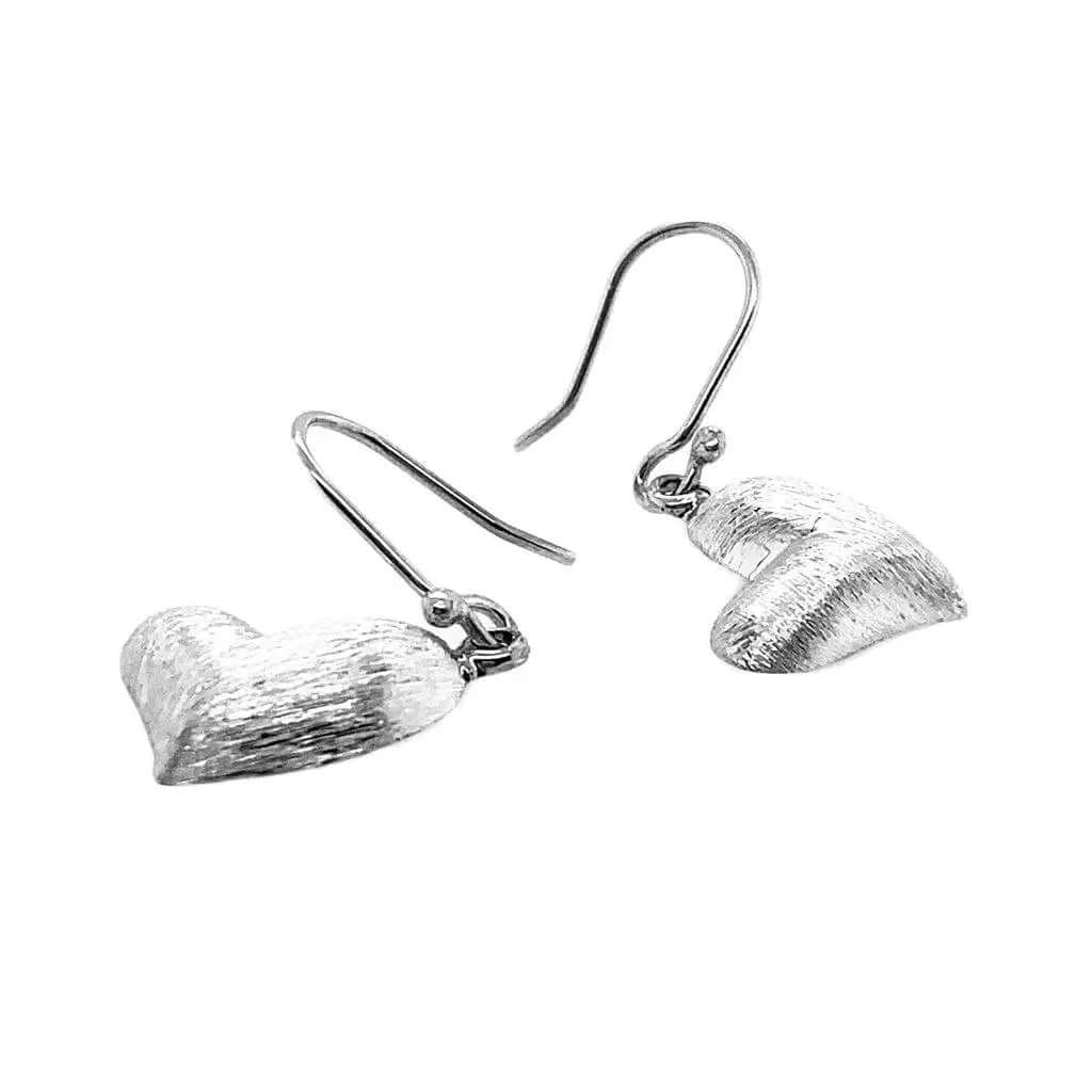 %product Small Brushed Heart Earrings in Silver Nueve Sterling