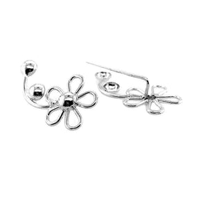 Small-Flower-Silver-Climber-Earrings-flat-Nueve-Sterling