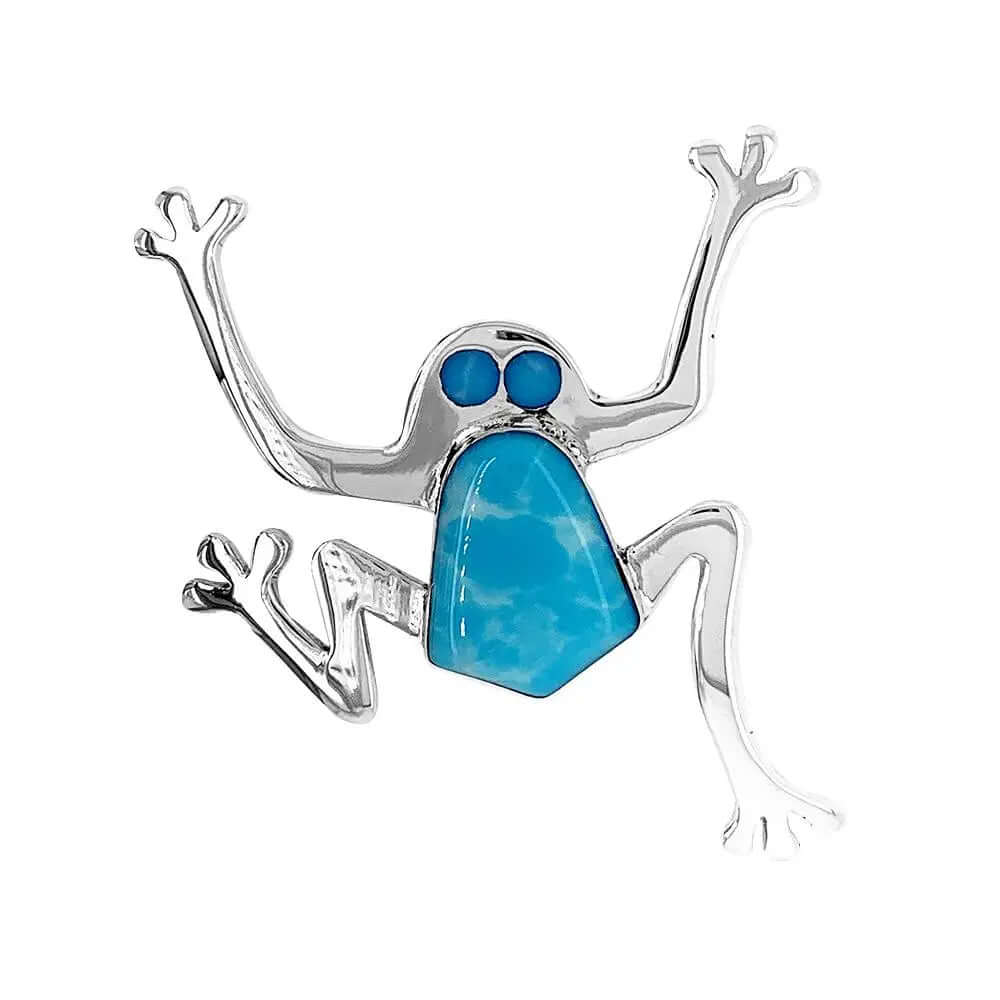 Small Larimar Frog Silver Brooch Pendant - Nueve Sterling