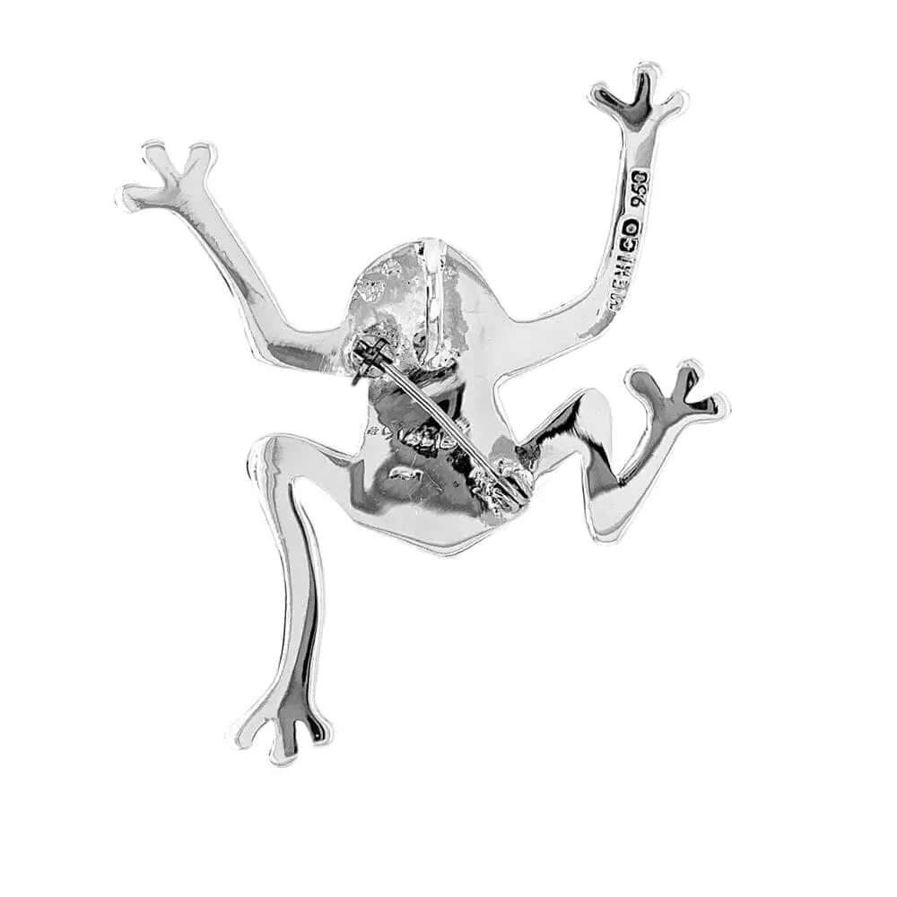 Small Larimar Frog Silver Brooch Pendant back - Nueve Sterling