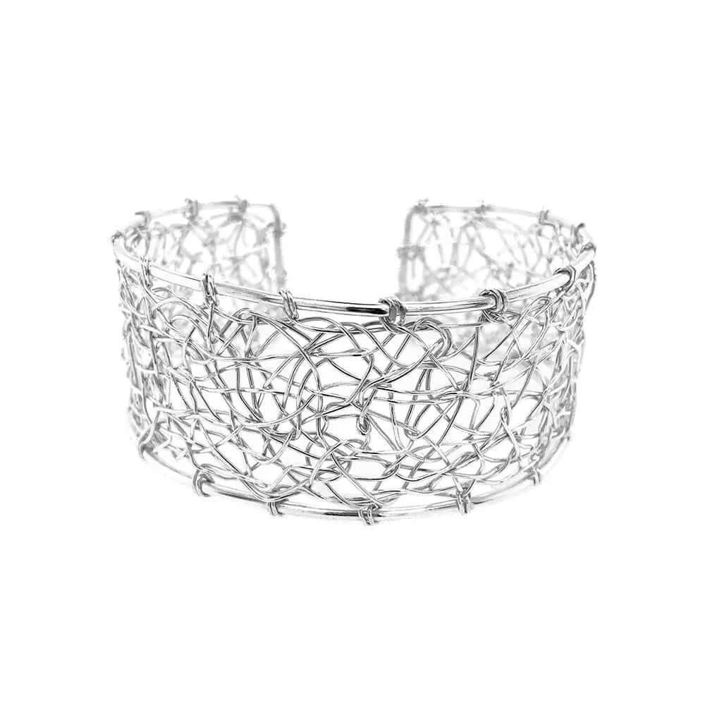 Small Mesh Silver Cuff-Bracelet - Nueve Sterling