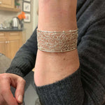 Small Mesh Silver Cuff-Bracelet with model - Nueve Sterling