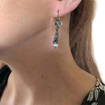 Small Oxidized Silver Earrings and Pearl with model - Nueve Sterling