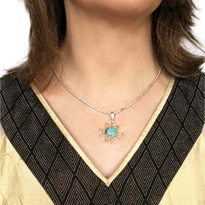 Small Turquoise Eclipse Silver Pendant with model - Nueve Sterling