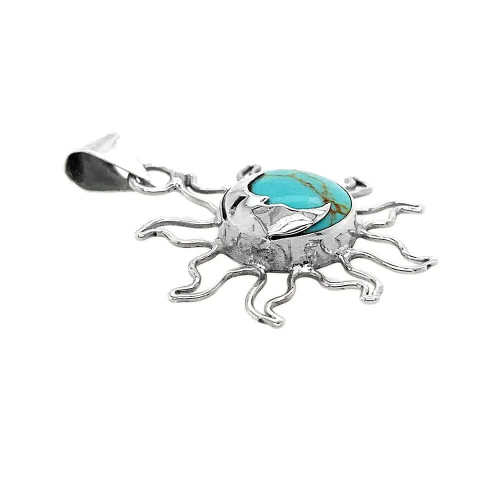 Small Turquoise Eclipse Silver Pendant flat - Nueve Sterling