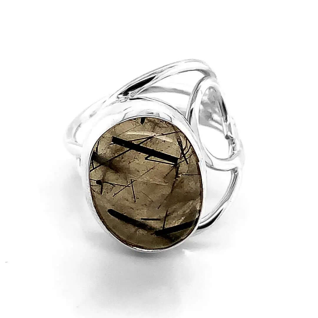 Smoky Rutilated Quartz Wired Silver Ring | Nueve Sterling