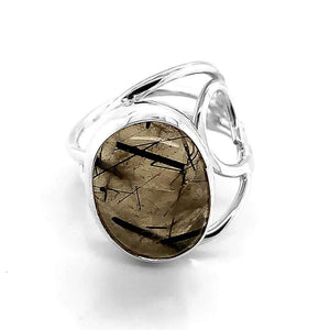 Smoky Rutilated Quartz Wired Silver Ring | Nueve Sterling