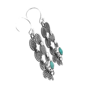 Spiral Turquoise Flower Silver Earrings side - Nueve Sterling