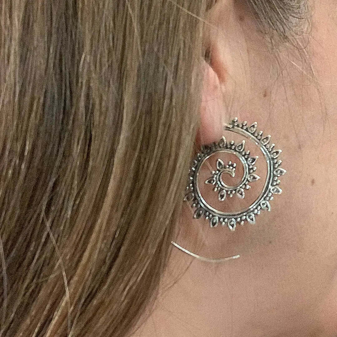 Spiral Silver Earrings with model 2 - Nueve Sterling