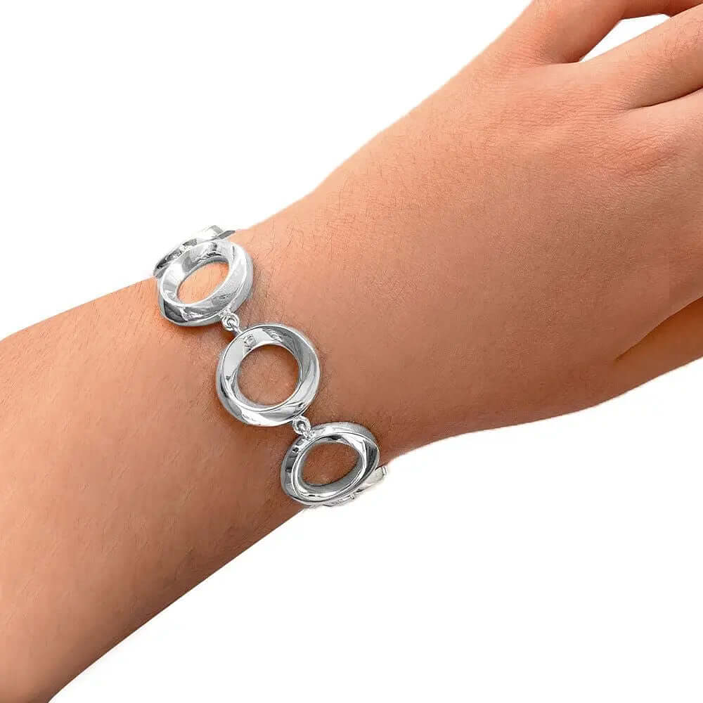 Stylized Circles Bracelet In Silver with model - Nueve Sterling