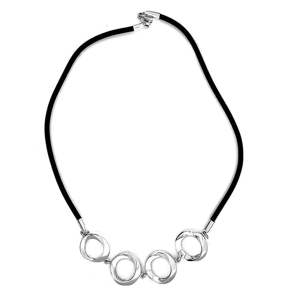 Stylized Circles In Silver Necklace With Rubber top - Nueve Sterling