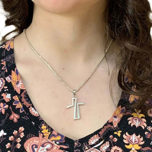 Stylized Silver Cross Pendant with model - Nueve Sterling