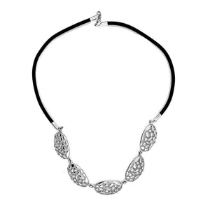 Textured Ovals In Silver Necklace With Rubber top - Nueve Sterling