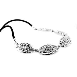 Textured Ovals In Silver Necklace With Rubber detail - Nueve Sterling