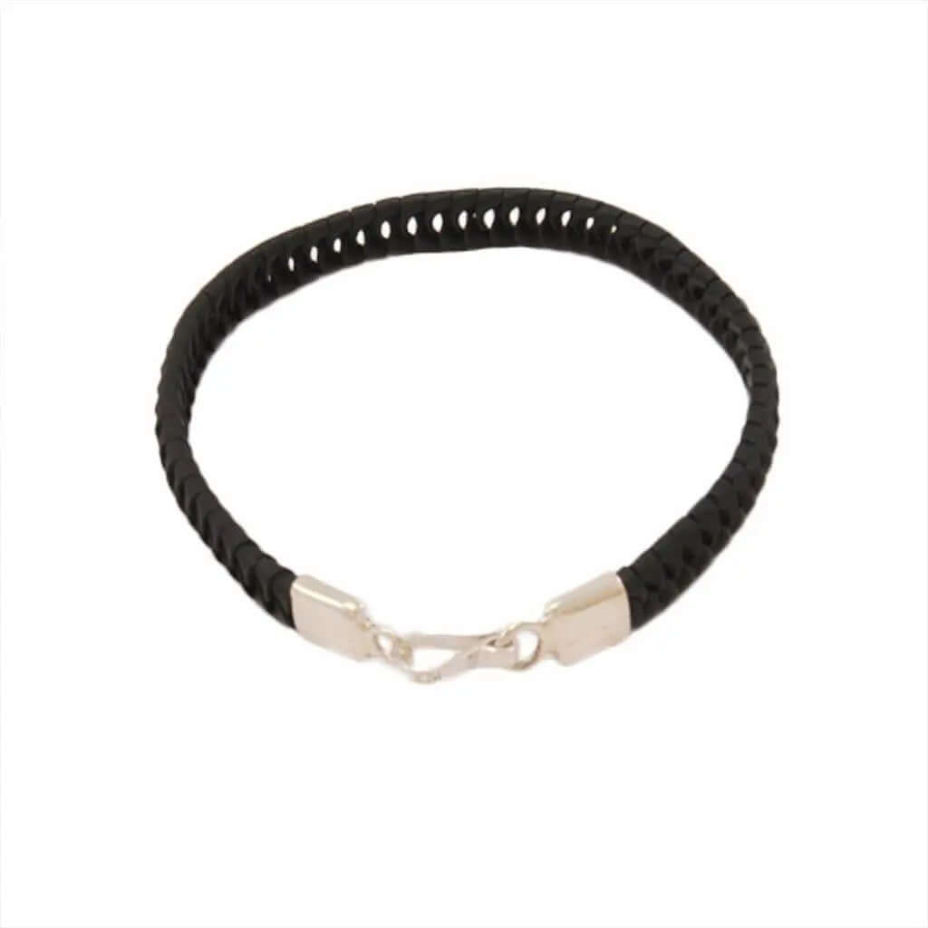 Thin Leather Bracelet with Silver Details - Nueve Sterling