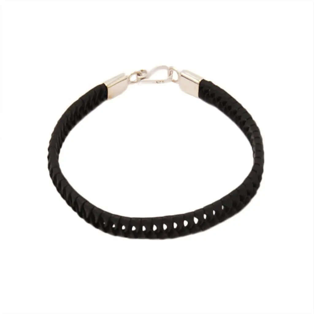 Thin Leather Bracelet with Silver Details back - Nueve Sterling