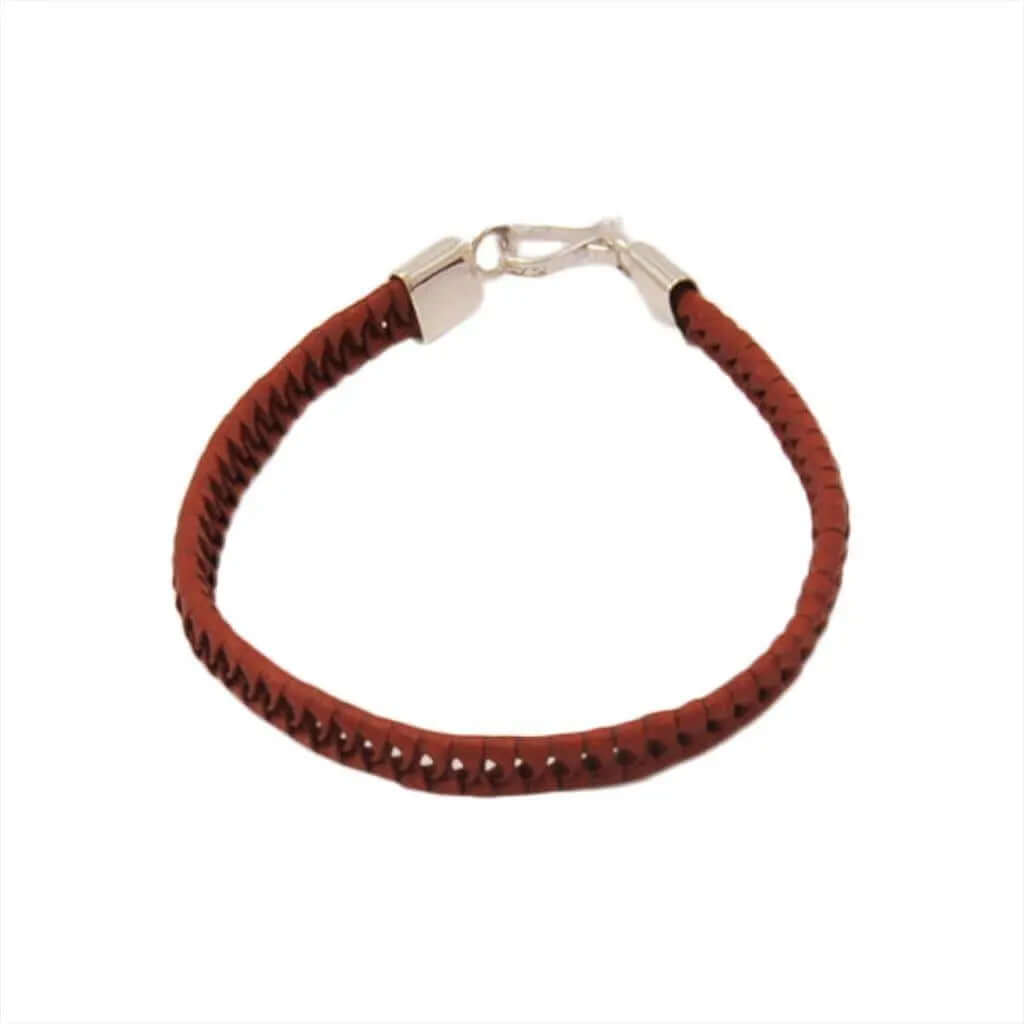 Thin Leather Bracelet with Silver Details red - Nueve Sterling