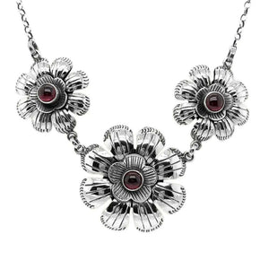 Flowers with Garnet Silver Necklace - Nueve Sterling