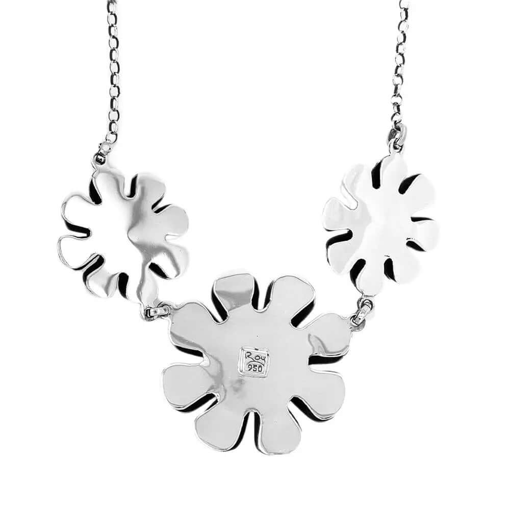 Flowers with Garnet Silver Necklace back - Nueve Sterling