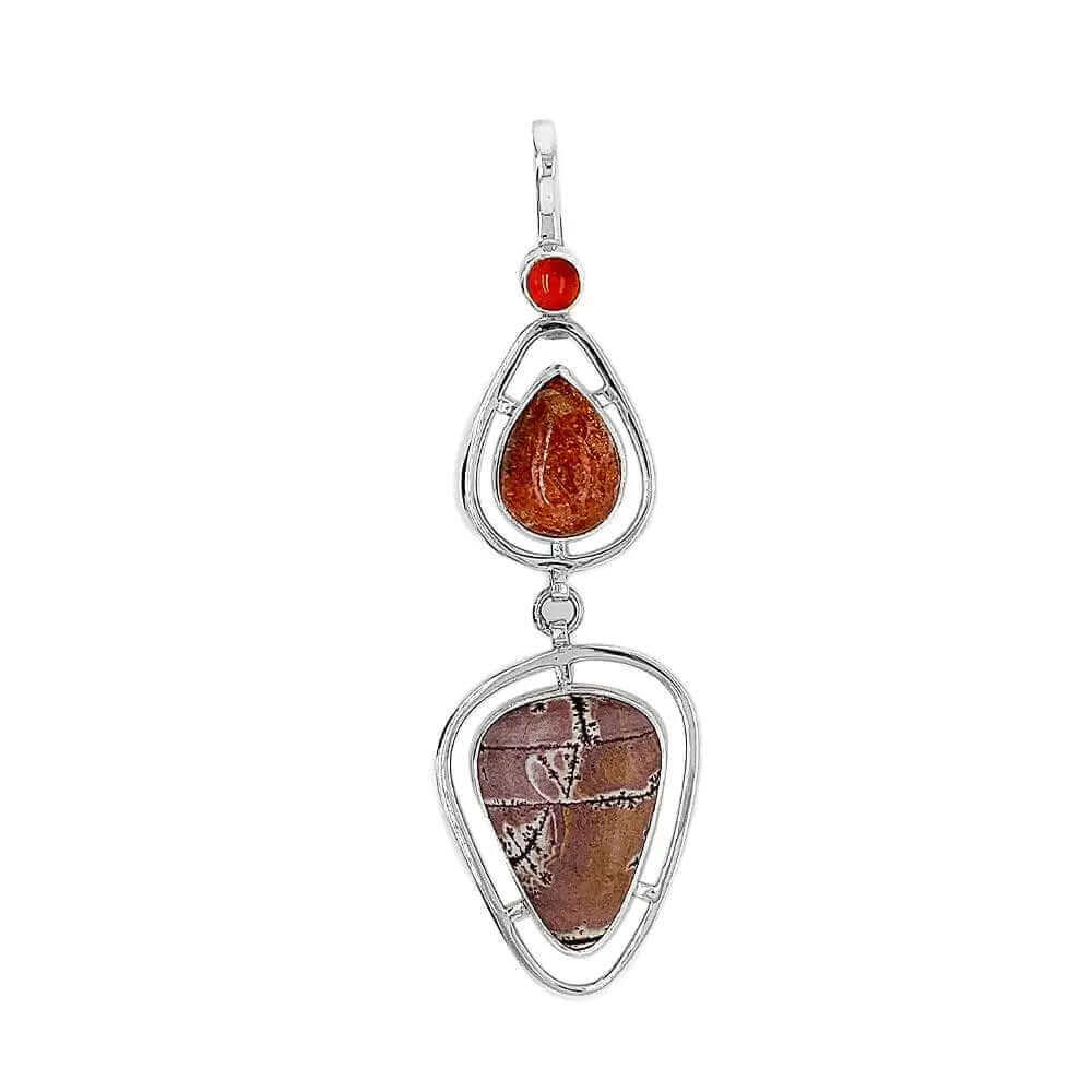 Three Gemstones Silver Pendant - Nueve Sterling