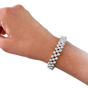 Triple Row Medium Beads Silver Bracelet with model - Nueve Sterling