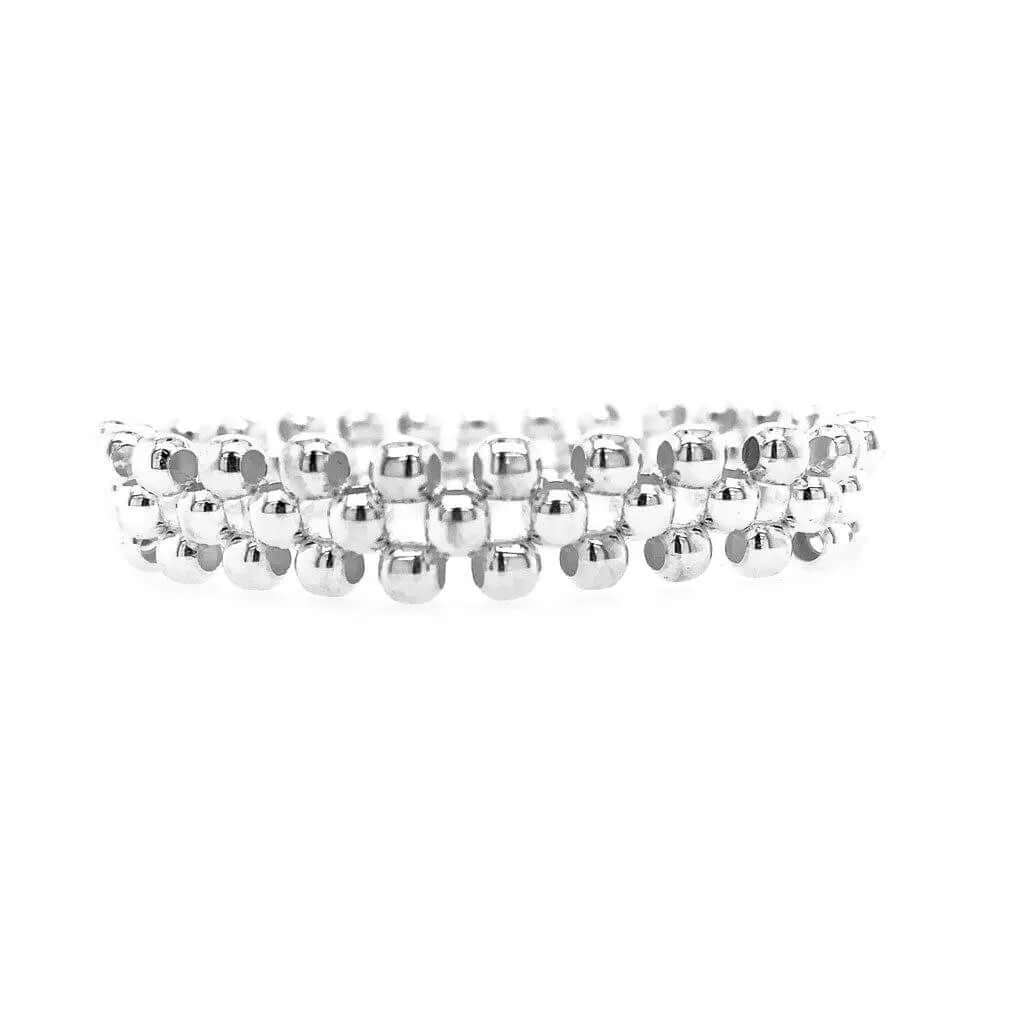 Triple Row Medium Beads Silver Bracelet side - Nueve Sterling