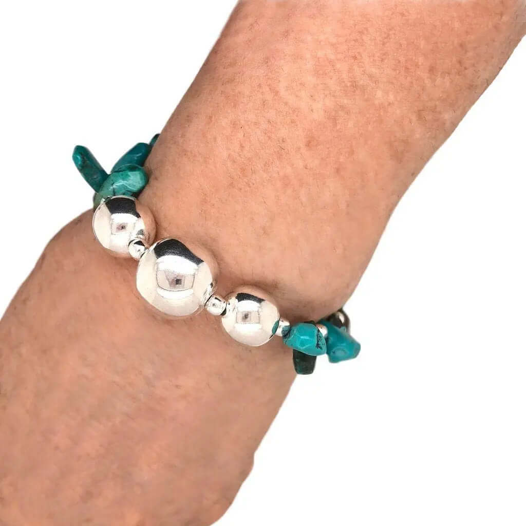 %product Turquoise Graded Silver Beads Bracelet Nueve Sterling