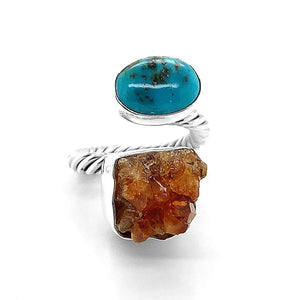 Turquoise Raw Stone Rope Silver Ring - Nueve Sterling