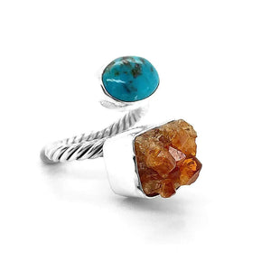 Turquoise Raw Stone Rope Silver Ring side - Nueve Sterling