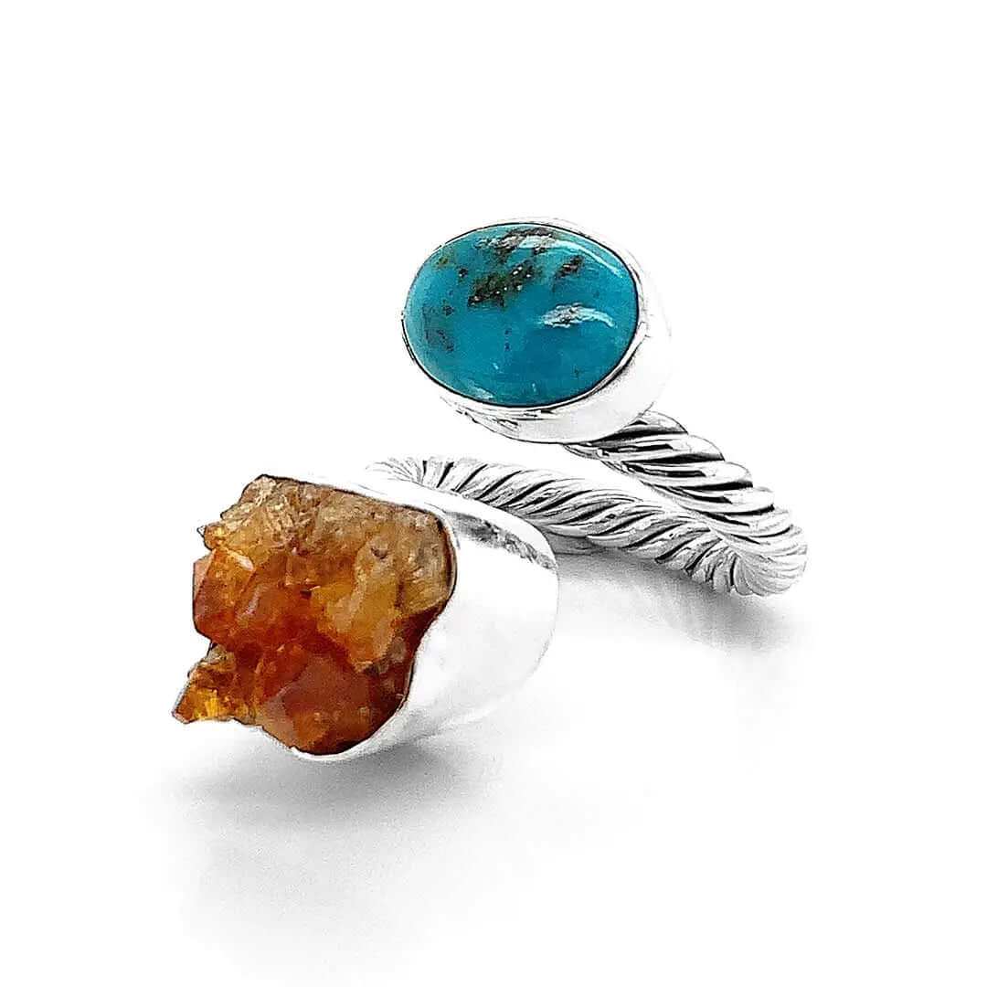 Turquoise Raw Stone Rope Silver Ring other side- Nueve Sterling