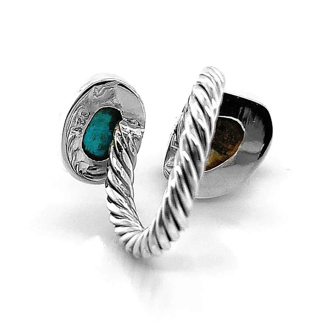 Turquoise Raw Stone Rope Silver Ring back - Nueve Sterling