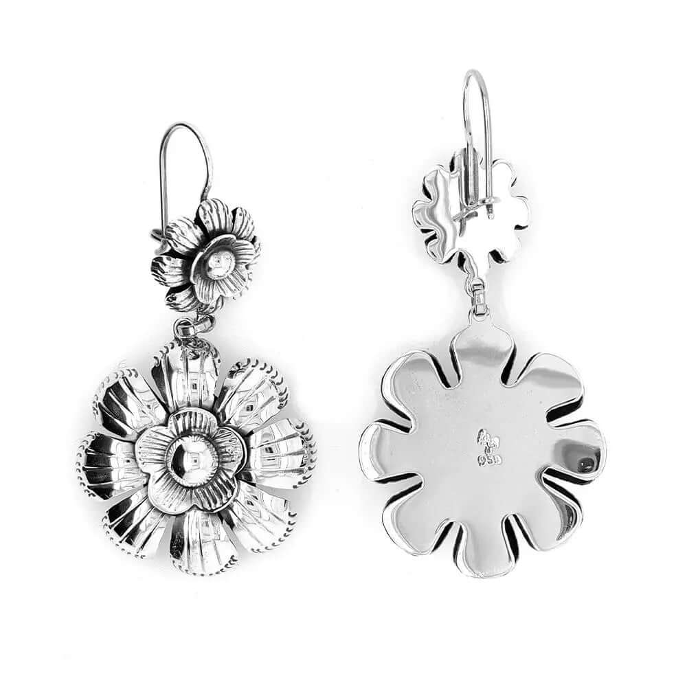 Dangling Flowers Silver Earrings top - Nueve Sterling