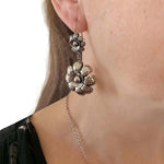Dangling Flowers Silver Earrings with model 