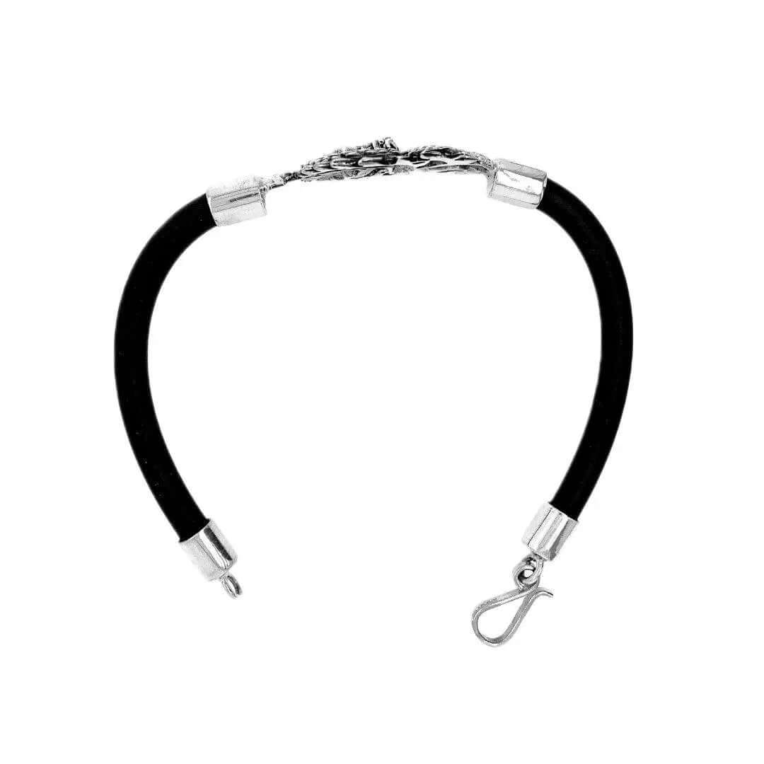 Unisex Rubber Bracelet with Silver Dragon top - Nueve Sterling