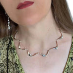 %product Waves Necklace In Silver with model - Nueve Sterling