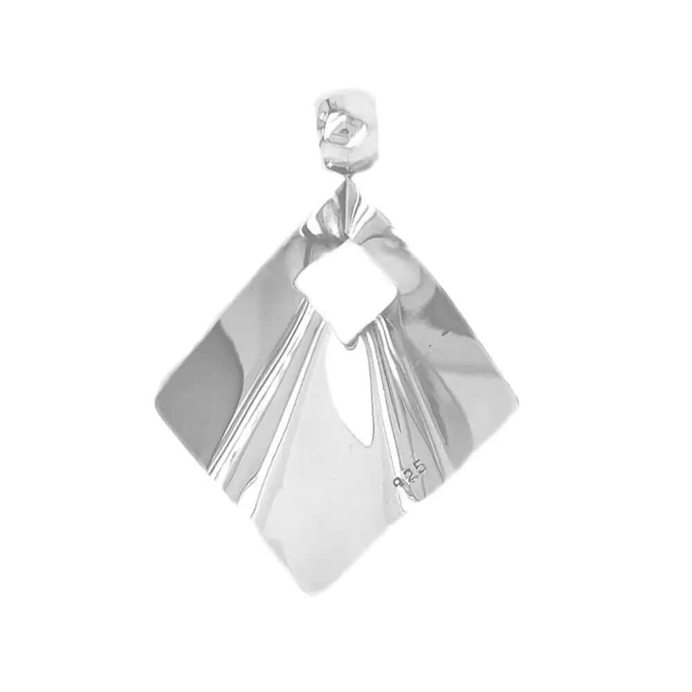 Wavy Square Silver Pendant back - Nueve Sterling