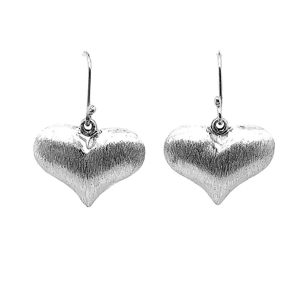 Brushed Silver Heart Earrings - Nueve Sterling