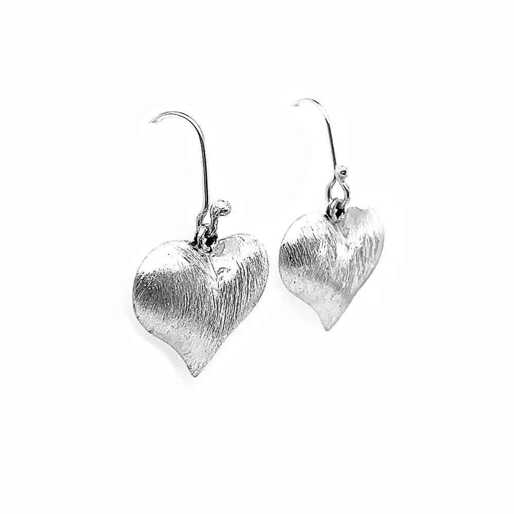 Brushed Silver Heart Earrings side - Nueve Sterling